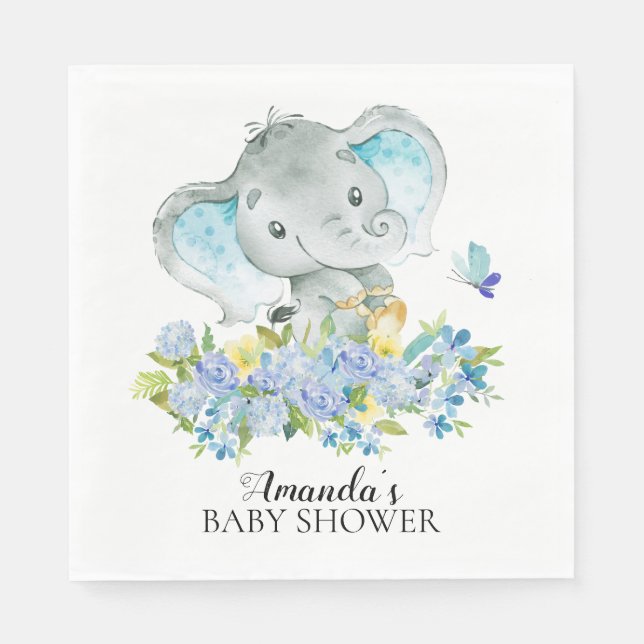 Servilleta De Papel Happy Elephant Boys Baby Shower Paper Napkins (Anverso)