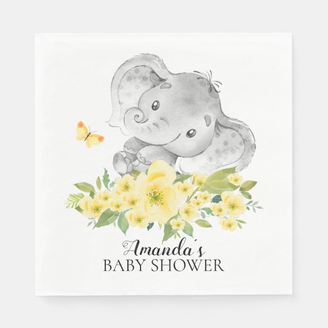 Servilleta De Papel Happy Elephant Neutral Baby Shower Paper Napkins (Anverso)