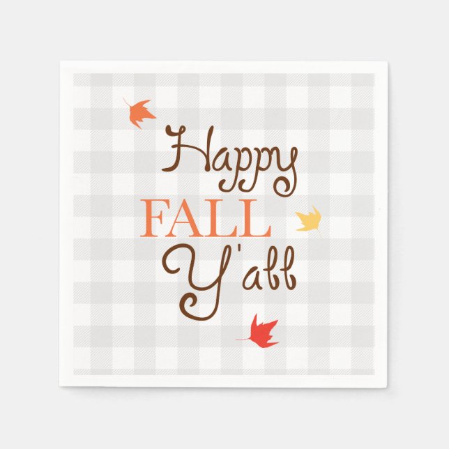Servilleta De Papel Happy Fall Y'all Gingham Pattern Wreath (Anverso)