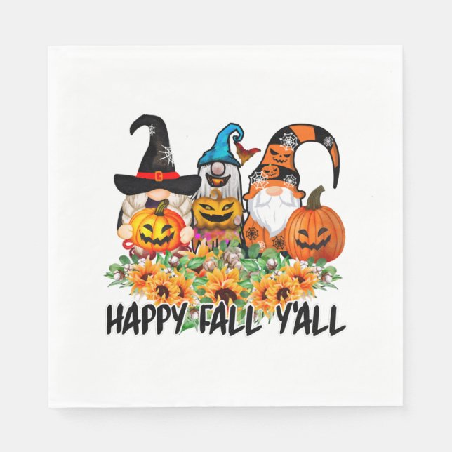 Servilleta De Papel Happy Fall Y'all Gnome Leopard Gnome Sunflower (Anverso)