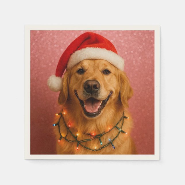 Servilleta De Papel Happy Golden Retriever Christmas Card. (Anverso)