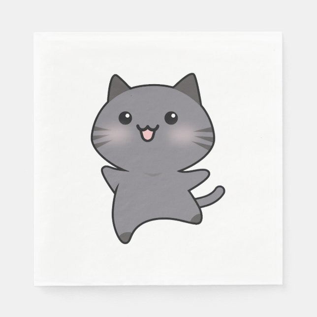 Servilleta De Papel Happy Gray Walking Cat Cartoon (Anverso)