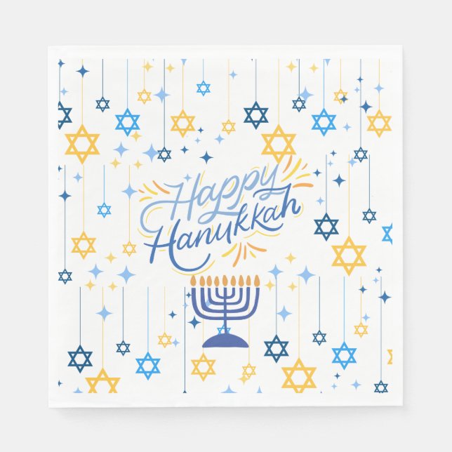 Servilleta De Papel Happy Hanukkah Blue And Gold (Anverso)