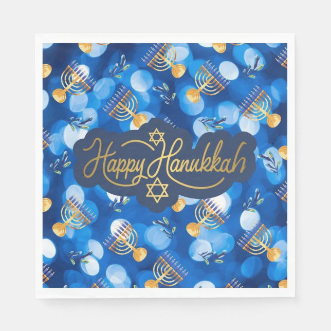 Servilleta De Papel Happy Hanukkah Blue And White (Anverso)