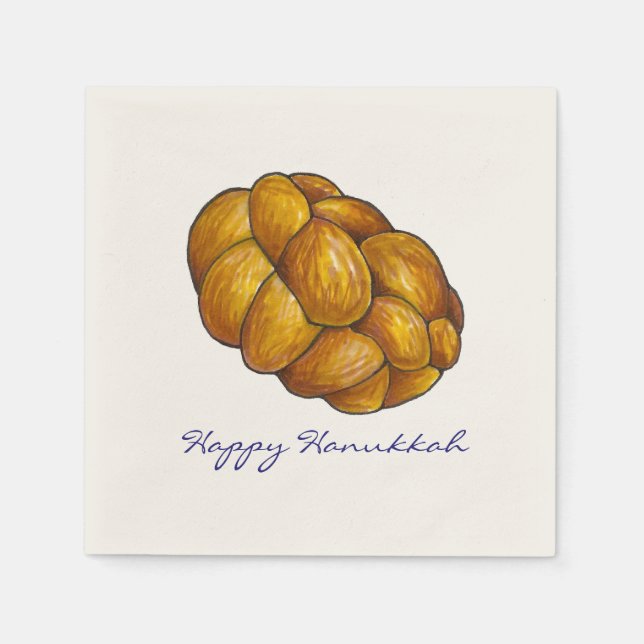 Servilleta De Papel Happy Hanukkah Chanukah Challah Bread Napkins (Anverso)