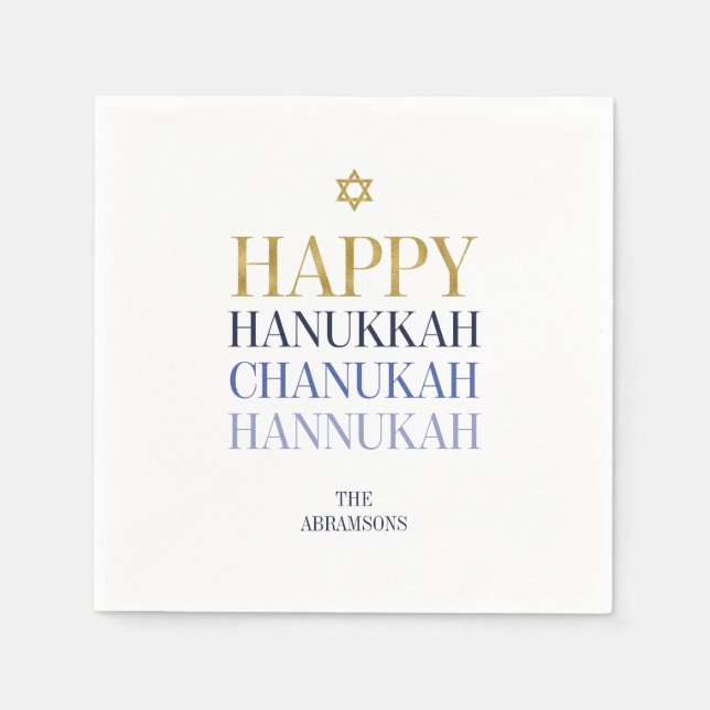 Servilleta De Papel Happy Hanukkah Chanukah Holiday Paper Napkins (Anverso)