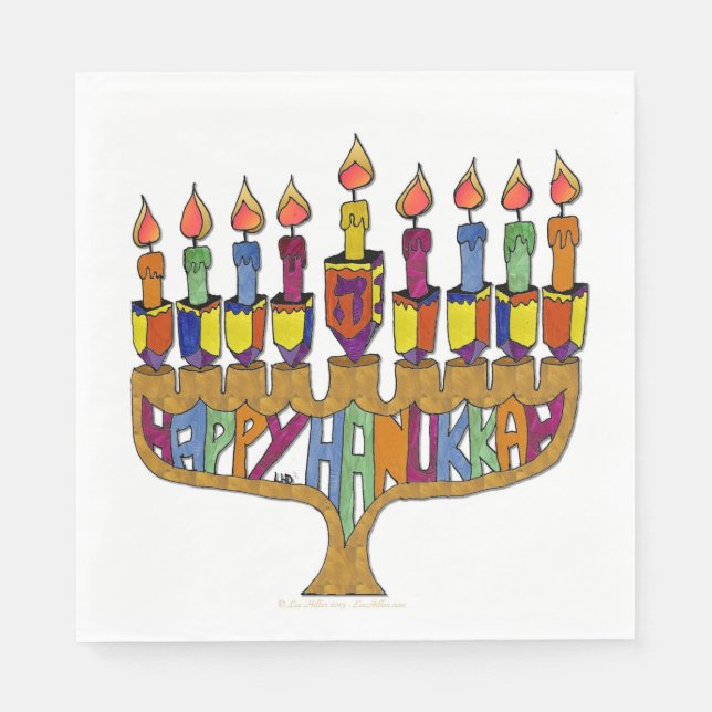 Servilleta De Papel Happy Hanukkah Dreidel Menorah Paper Napkins (Anverso)