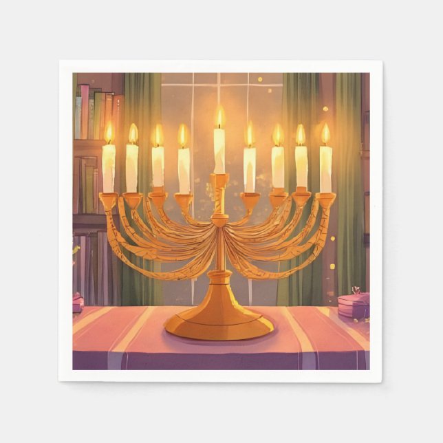 Servilleta De Papel Happy Hanukkah Menorah Candles Oil Painting (Anverso)