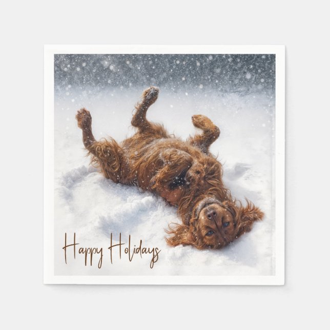 Servilleta De Papel Happy Holidays Irish Setter Snow Angel (Anverso)
