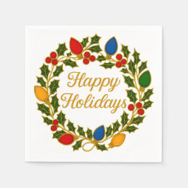 Servilleta De Papel Happy Holidays Wreath Christmas Lights and Holly