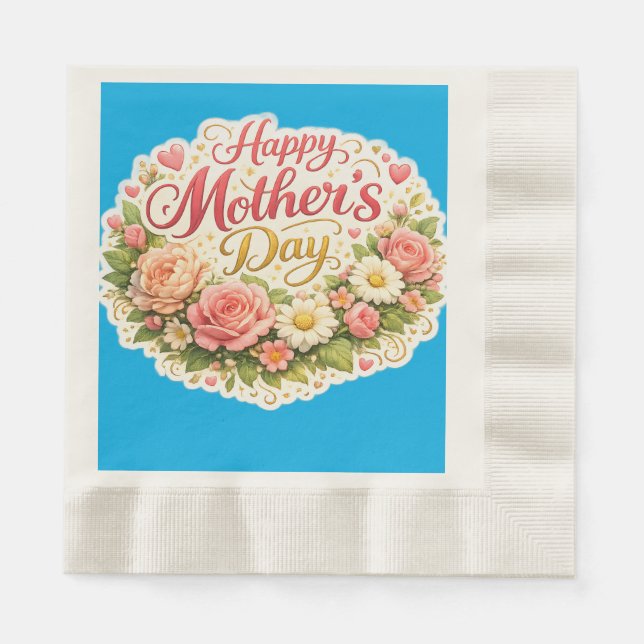 Servilleta De Papel Happy Mother's Day floral wreath pocket (Anverso)
