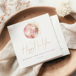Servilleta De Papel Happy New Year Blush Pink Rose Gold Disco Ball