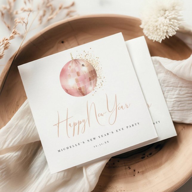 Servilleta De Papel Happy New Year Blush Pink Rose Gold Disco Ball  (Subido por el creador)