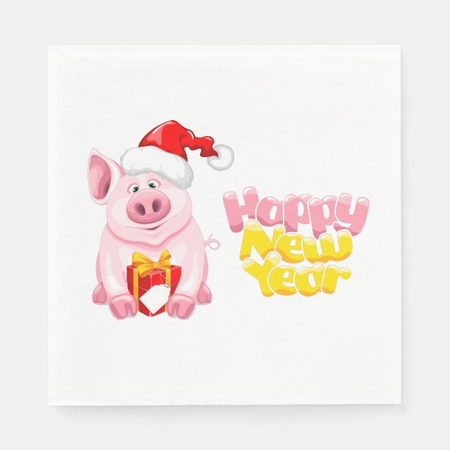 Servilleta De Papel happy new year santa claus christmas pig (Anverso)
