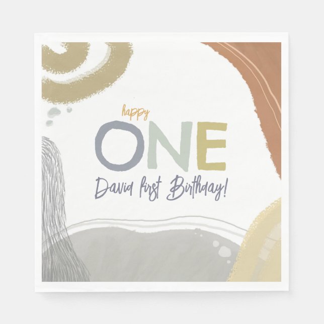 Servilleta De Papel Happy One First Birday boy Paper Napkin (Anverso)
