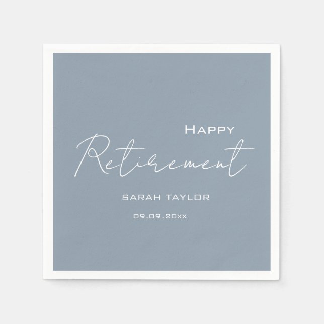 Servilleta De Papel Happy Retirement Modern Dusty Blue Personalized  (Anverso)