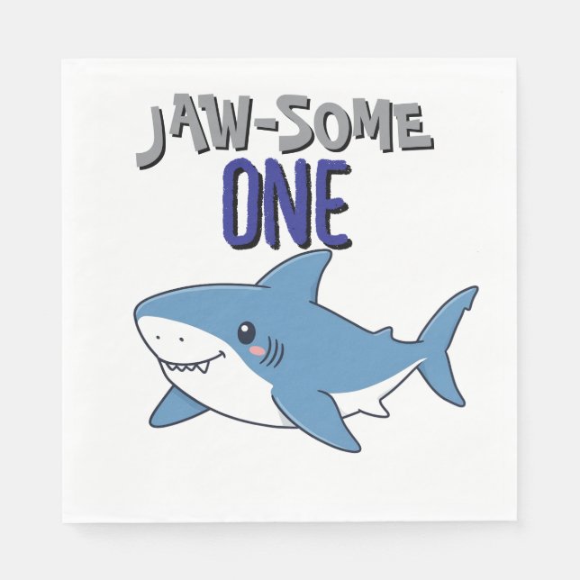 Servilleta De Papel Happy Shark Jaw-some One 1st birthday (Anverso)