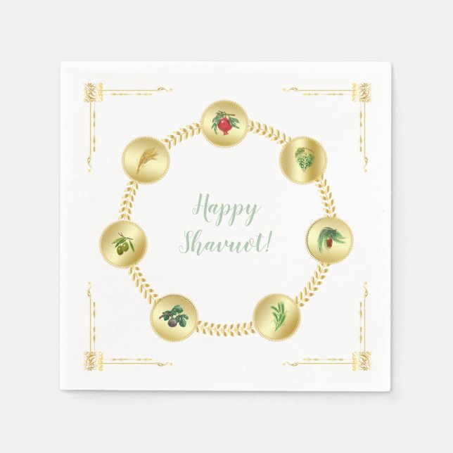 Servilleta De Papel Happy SHAVUOT adorno siete especies (Anverso)