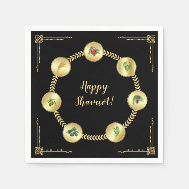 Servilleta De Papel Happy SHAVUOT adorno siete especies (Anverso)