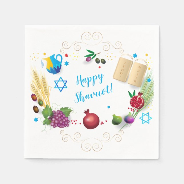 Servilleta De Papel Happy SHAVUOT adorno siete especies (Anverso)