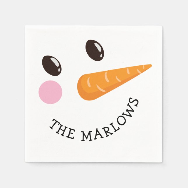 Servilleta De Papel Happy Snowman Face Personalized Family Name Winter (Anverso)