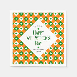 Servilleta De Papel Happy St Patrick's Green Clover Plaid Name
