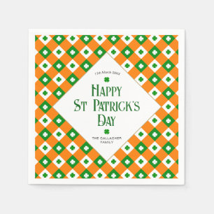 Servilleta De Papel Happy St Patrick's Green Clover Plaid Name
