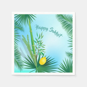 Servilleta De Papel Happy Sukkot Lulav y Etrog Watercolor Pattern
