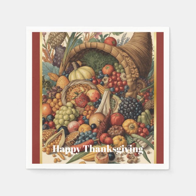 Servilleta De Papel Happy Thanksgiving Cornucopia Napkins (Anverso)