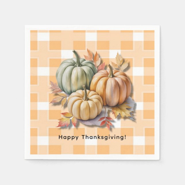 Servilleta De Papel Happy Thanksgiving Pumpkins & Autumn Leaves (Anverso)
