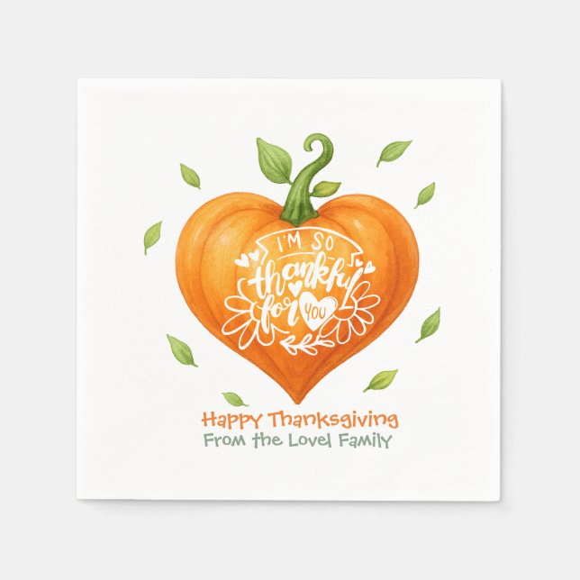 Servilleta De Papel Happy Thanksgiving Thankful Heart Pumpkin  (Anverso)