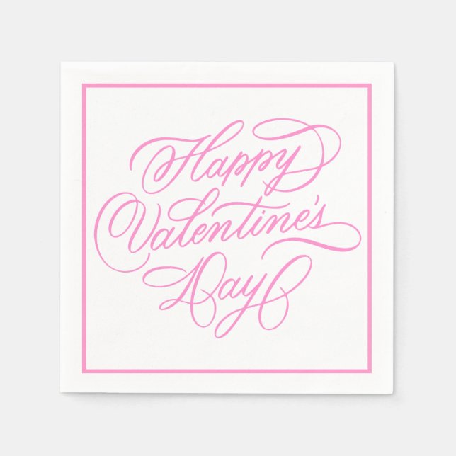 Servilleta De Papel Happy Valentines Day Elegant Pink Calligraphy  (Anverso)