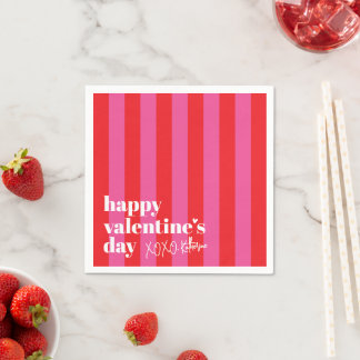Servilleta De Papel Happy Valentine's Day Red Pink Stripe Paper