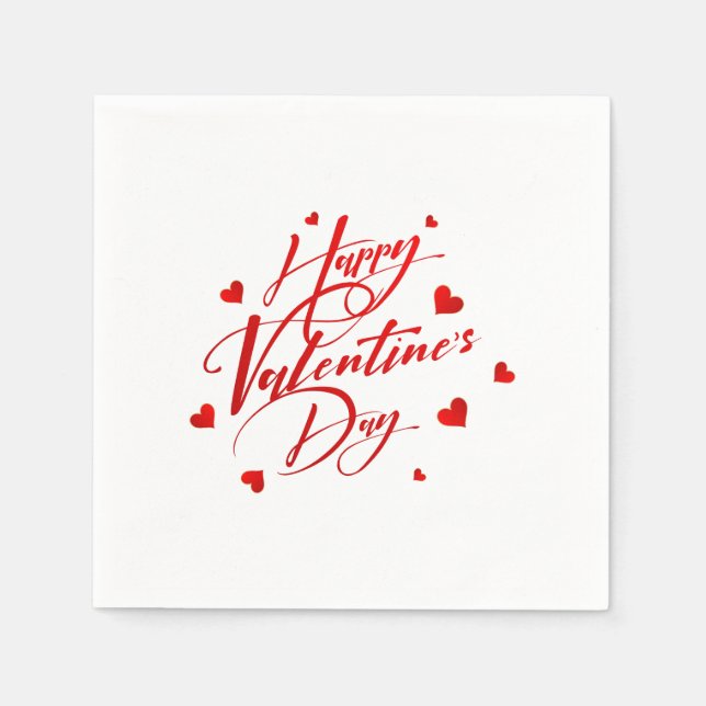 Servilleta De Papel Happy Valentine's Day Red Typography and Hearts (Anverso)