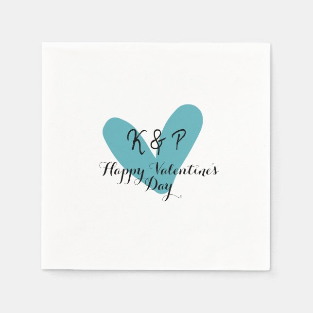 Servilleta De Papel Happy Valentine's day turquoise heart name letter  (Anverso)