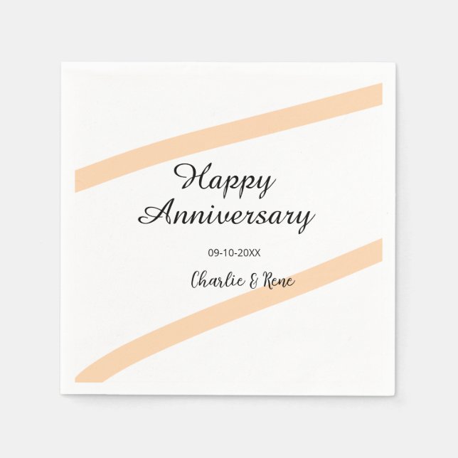 Servilleta De Papel Happy wedding anniversary orange pastel lines name (Anverso)