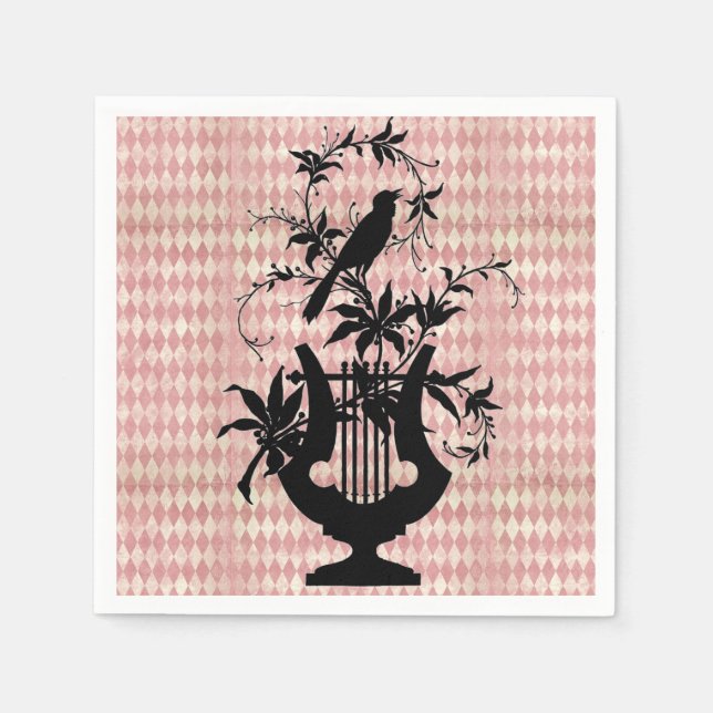 Servilleta De Papel Harlequin Harp Bird Silhouette Cocktail Napkins (Anverso)