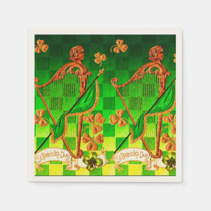 Servilleta De Papel HARP IRLANDÉS, VERDE GOLD SHAMROCKS St Patrick's D