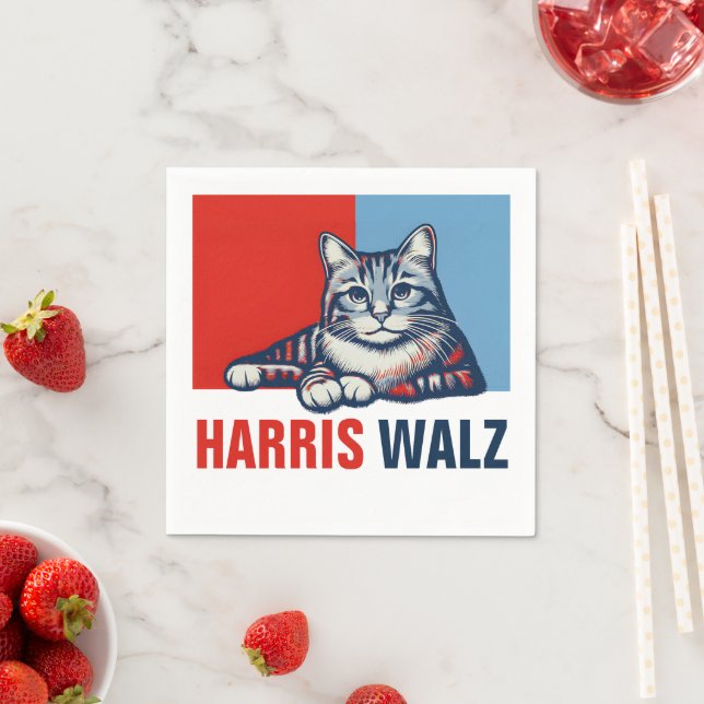 Servilleta De Papel Harris Walz 2024 Obviamente gato azul rojo (In situ)