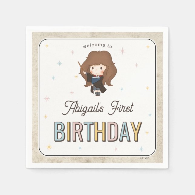 Servilleta De Papel Harry Potter Chibi Hermione Mago Cumpleaños (Anverso)