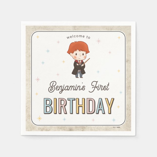 Servilleta De Papel Harry Potter Chibi Ron Weasley Mago Cumpleaños (Anverso)