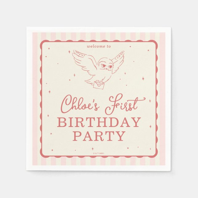 Servilleta De Papel Harry Potter Hedwig Cumpleaños Mágico Rosa (Anverso)