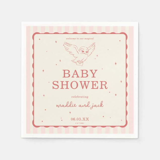 Servilleta De Papel Harry Potter Hedwig Pink Stripe Baby Shower (Anverso)