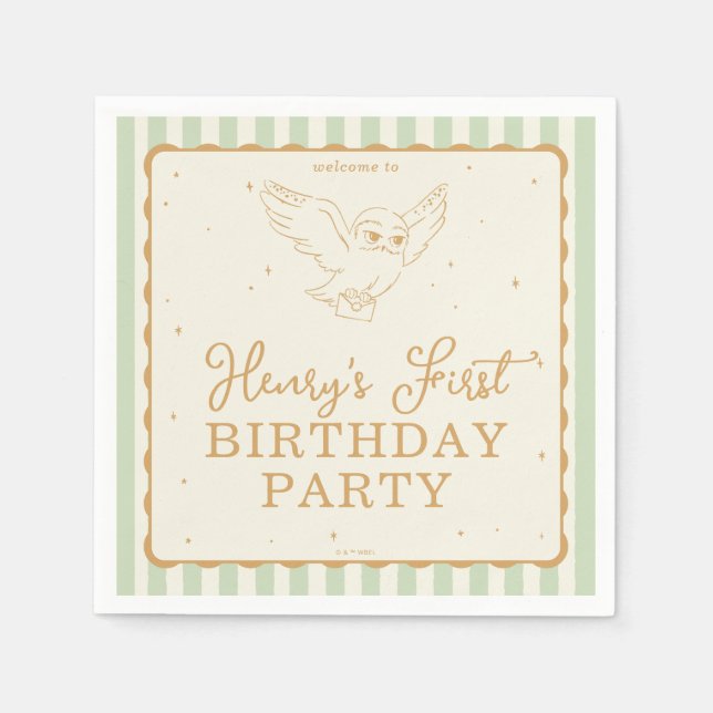 Servilleta De Papel Harry Potter Hedwig Verde Cumpleaños Mágico (Anverso)