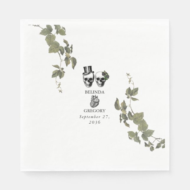 Servilleta De Papel Hasta la muerte Boda de cráneos florales góticos e (Anverso)