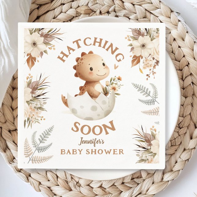 Servilleta De Papel ¡Hatching Pronto! Baby Shower de Boho Neutral Dino (Subido por el creador)