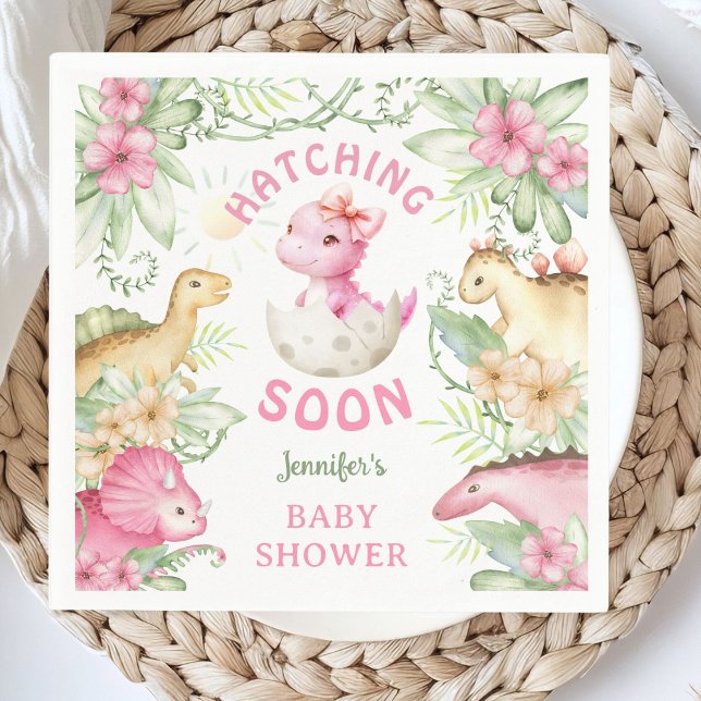 Servilleta De Papel Hatching Soon Dino Girl Dinosaur Baby Shower (Subido por el creador)