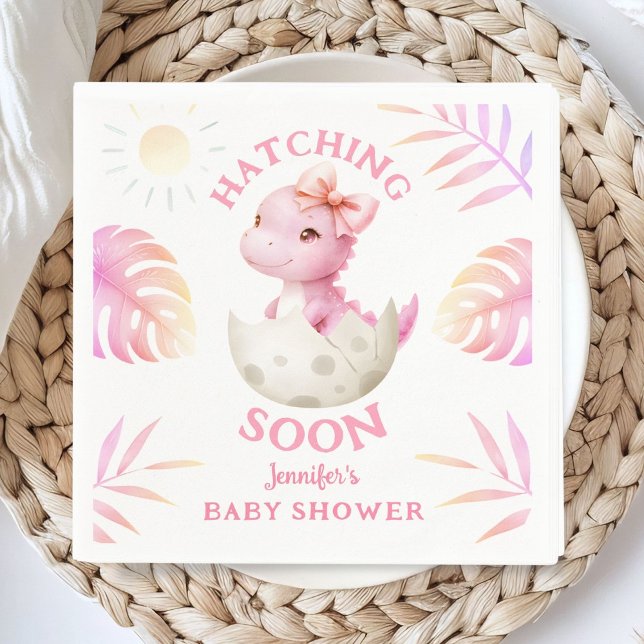 Servilleta De Papel Hatching Soon Dinosaur Baby Shower Girl Pink Paper (Subido por el creador)