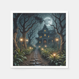 Servilleta De Papel Haunted Halloween Mansion In Moonlight