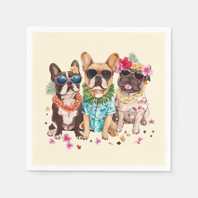 Servilleta De Papel Hawaiian French Bulldogs Flower Lei (Anverso)